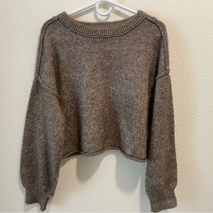 SO Women's Brown Crop-Top Crew Neck Sweater